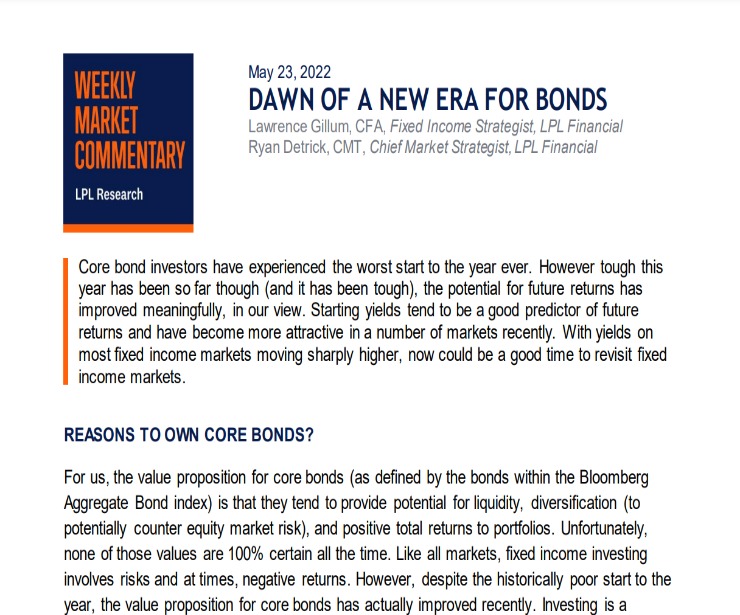 Dawn of a New Era for Bonds | Weekly Market Commentary | May 23, 2022